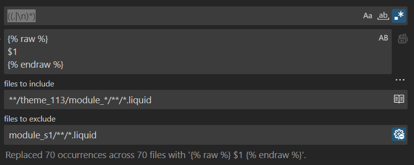 VSCode regex find and replace ((.|)\*) with $1.