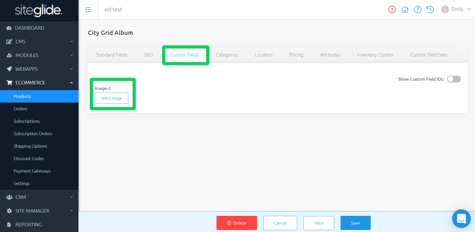 Editing Custom Fields on a Product